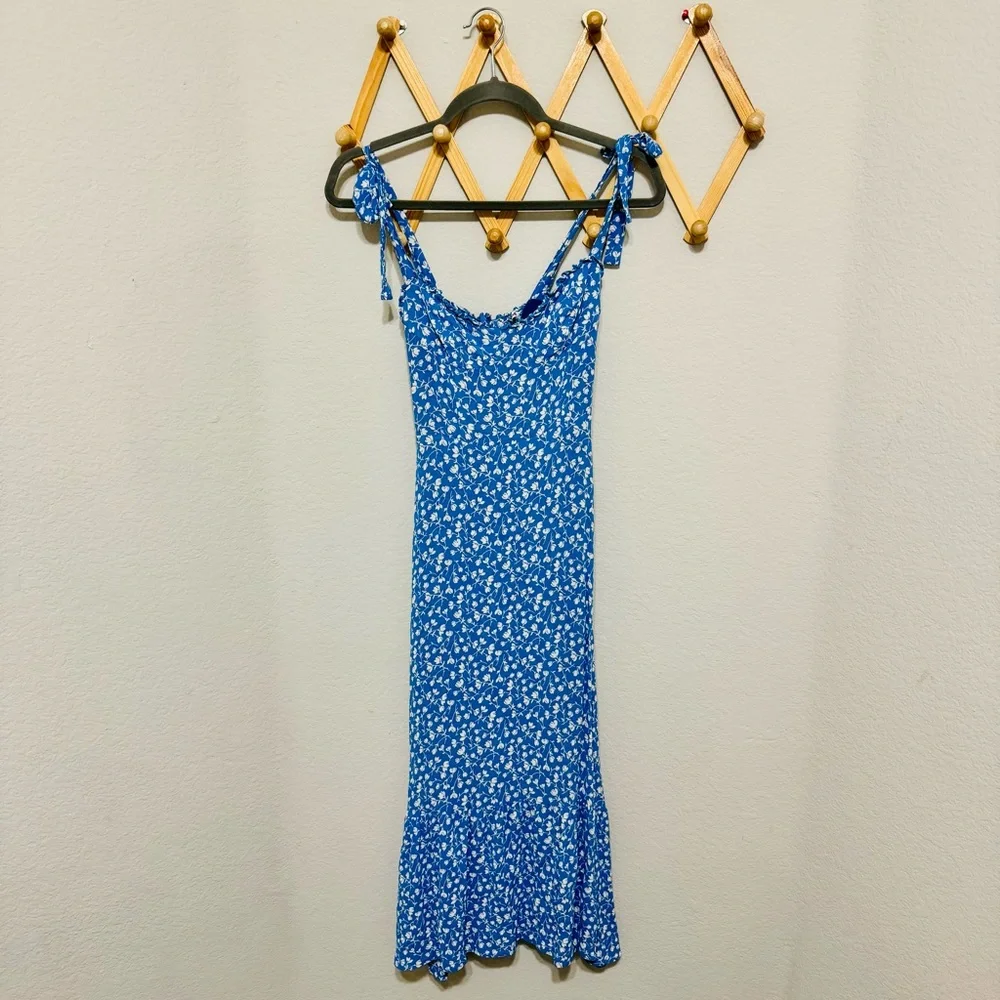 Reformation Blue Floral White Flowers Dainty Viscose Nikita Midi Dress Size 0 - Picture 5 of 12
